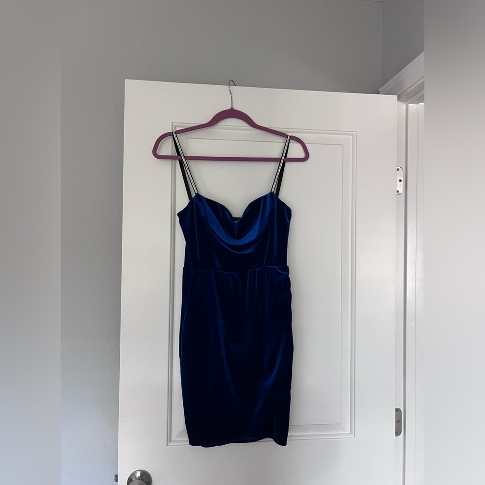 American Threads Velvet Mini Dress w/Rhinestone Straps
